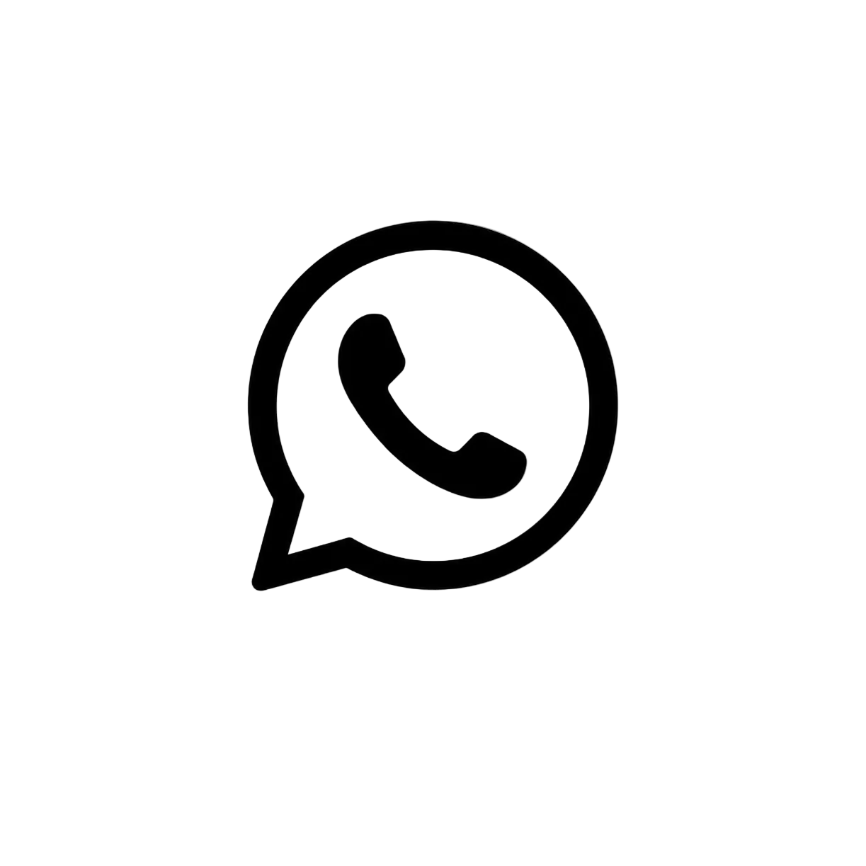 WhatsApp logo icon in black on a solid white background.